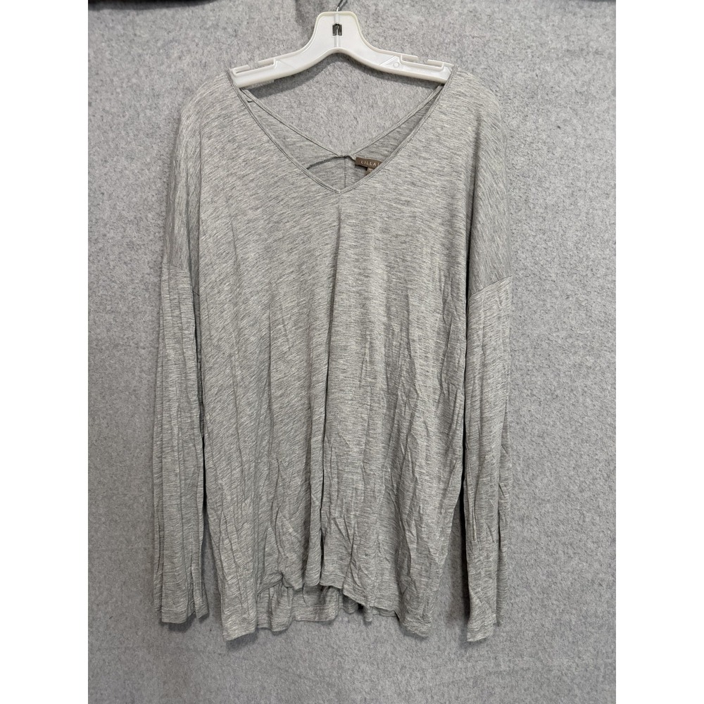 Lilla P Shirt Womens XL Gray V Neck Long Sleeve Strap Detail Jersey Top